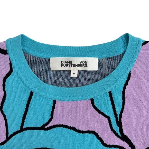 Diane Von Furstenberg Paskavan Leaf Print Cropped Sweater In Lilac Blue Size M - Picture 5 of 11